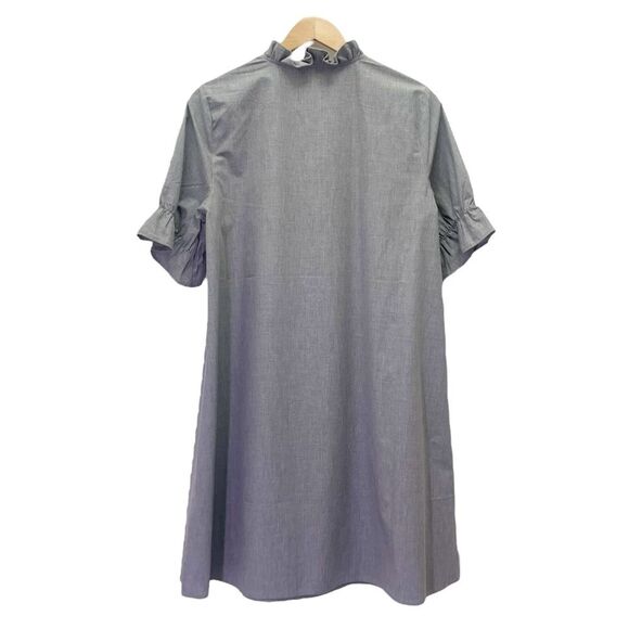 Ming Wang Cotton Shift Dress Size Small Ruffle Sleeve Gray V-Neck Poplin Unlined - Picture 3 of 12